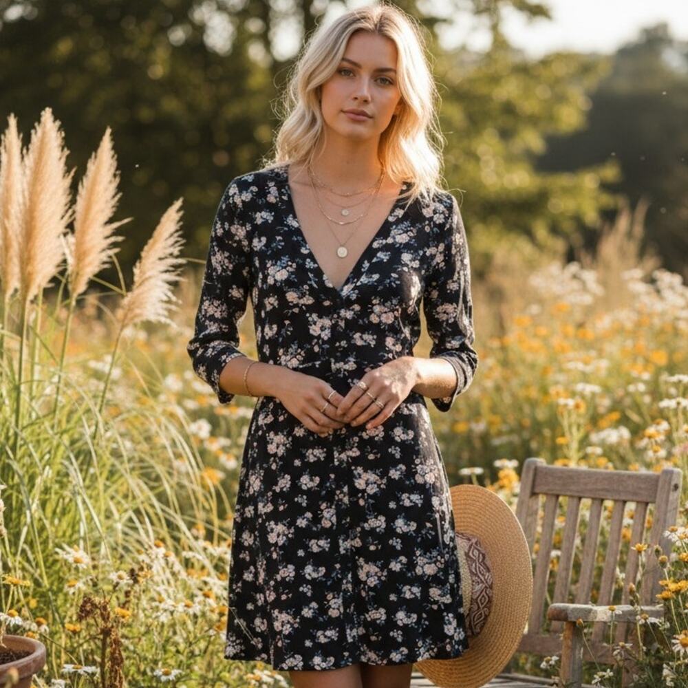 Abercrombie&Fitch Floral Mini Dress Womens Medium Cottagecore Coquette Tie Back
